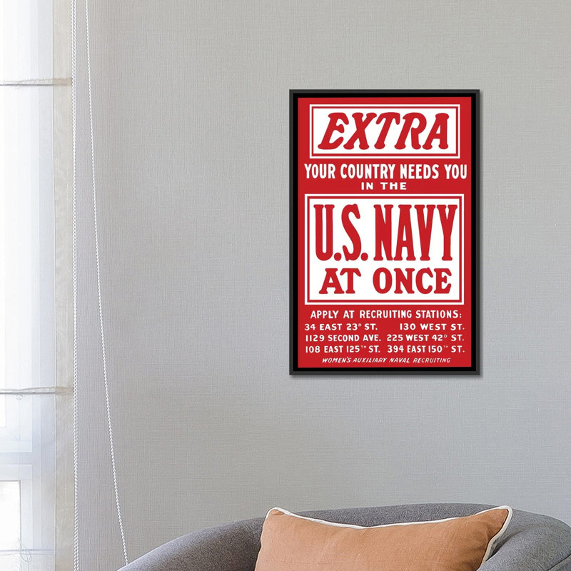 Publicité vintage sur toile «World War 2», H 26 po x l 18 po x P 1,5 po, Toile avec cadre noir, Pas de tapis