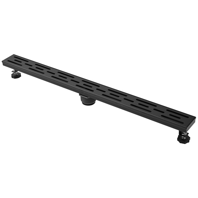 Point 32 po Drain de douche linéaire en acier inoxydable avec couvercle de drain carré, Noir mat