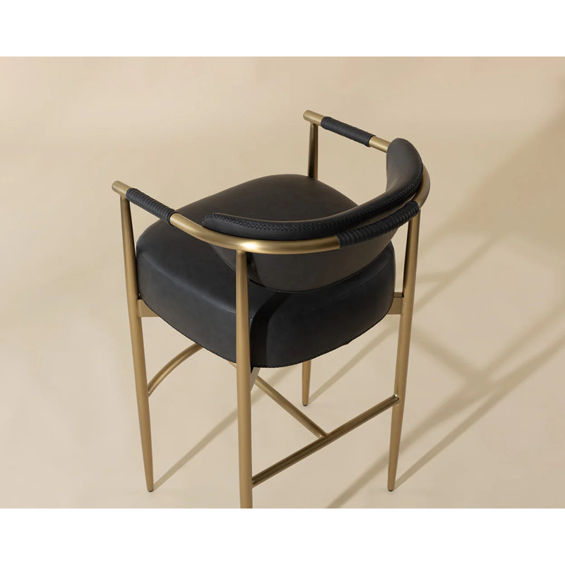 HELOISE Upholstered Stool with Metal Frame, Black, Bar Stool (30.25” Seat Height)