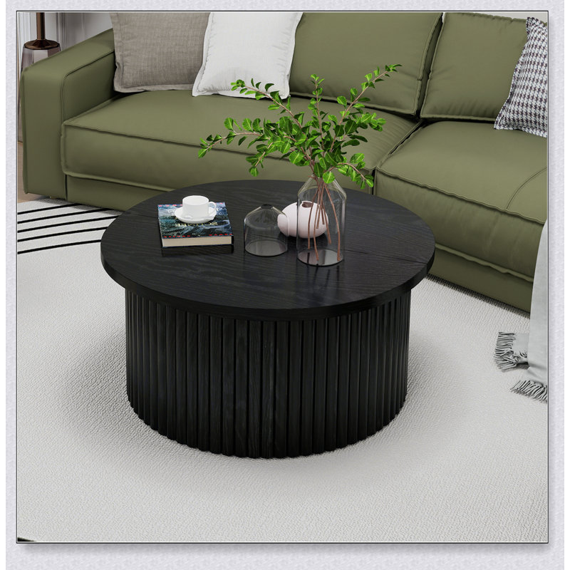 Table basse ronde avec rangement, table d'appoint moderne pour un décor de salon élégant et fonctionnel, Noir