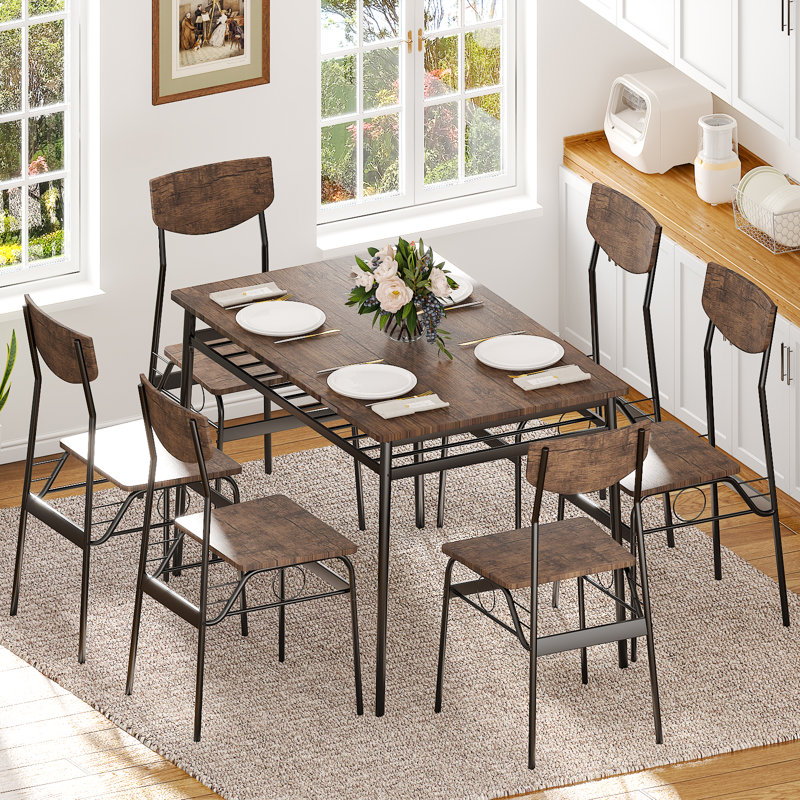 Ensemble de table de salle à manger 7 pièces pour table de cuisine 6, 43,3 po et chaises en bois avec rangement et dossier