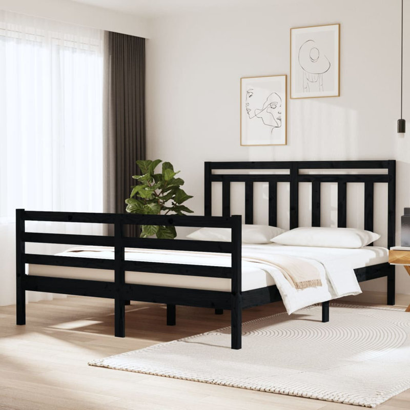 Bed Frame Solid Wood, 200 x 200cm, Grey