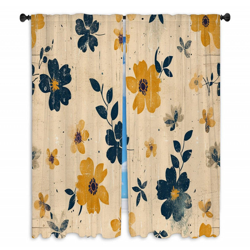 Flowers Room Darkening Curtain Pair, 20" W x 84" L