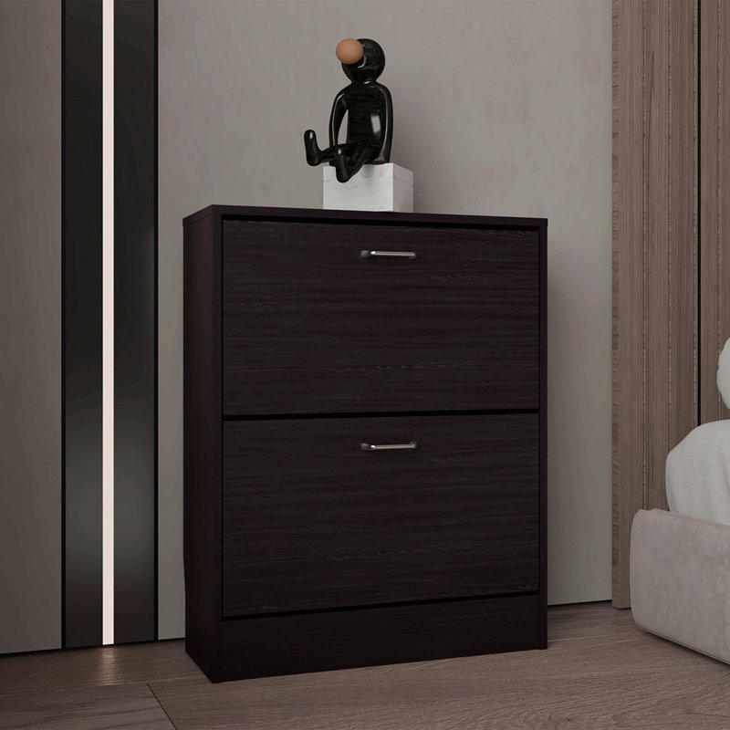 Étagère à chaussures à deux portes avec tablettes réglables, rangement moderne, Noir