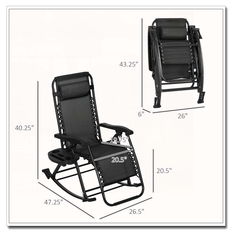 Ensemble de chaises longues berçantes pliables zéro gravité Outsunny, Noir