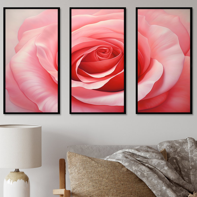 Red Roses, résonances I - ensemble d'art mural roses, Cadre flottant noir, H 40 po x l 60 po x P 1 po