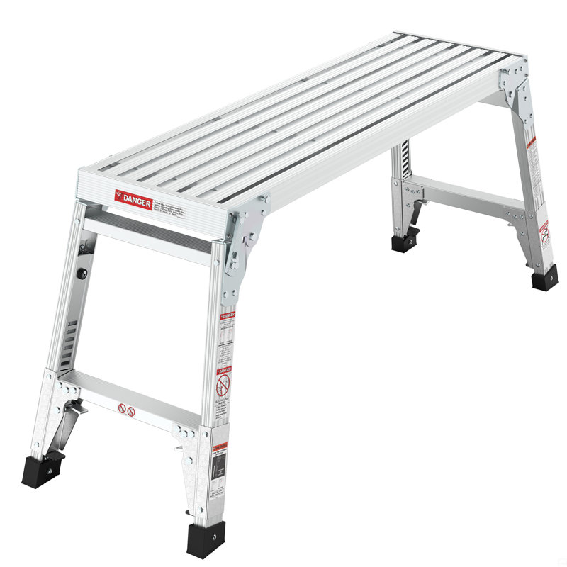 Aluminum Work Platform Large Size Step Stool Folding Portable Work Bench 40"  Width Telescopic Feet 22" -27.5" Height Adjustable