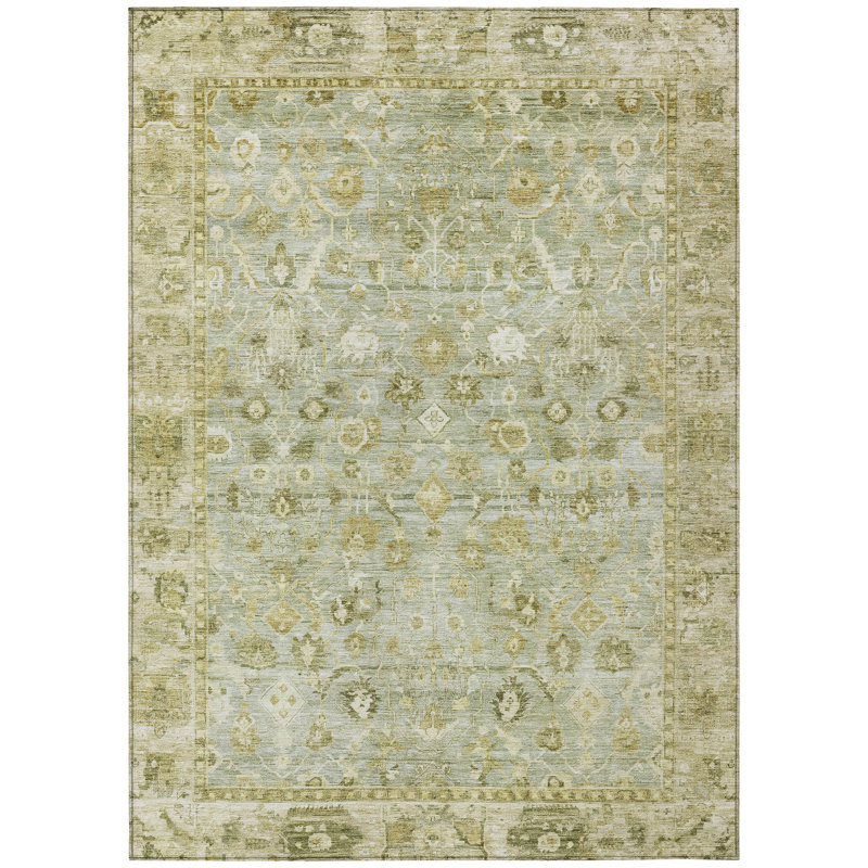 Machine Washable Indoor/Outdoor Xhevrie Sage Rug, Rectangle 2'6" x 3'10"