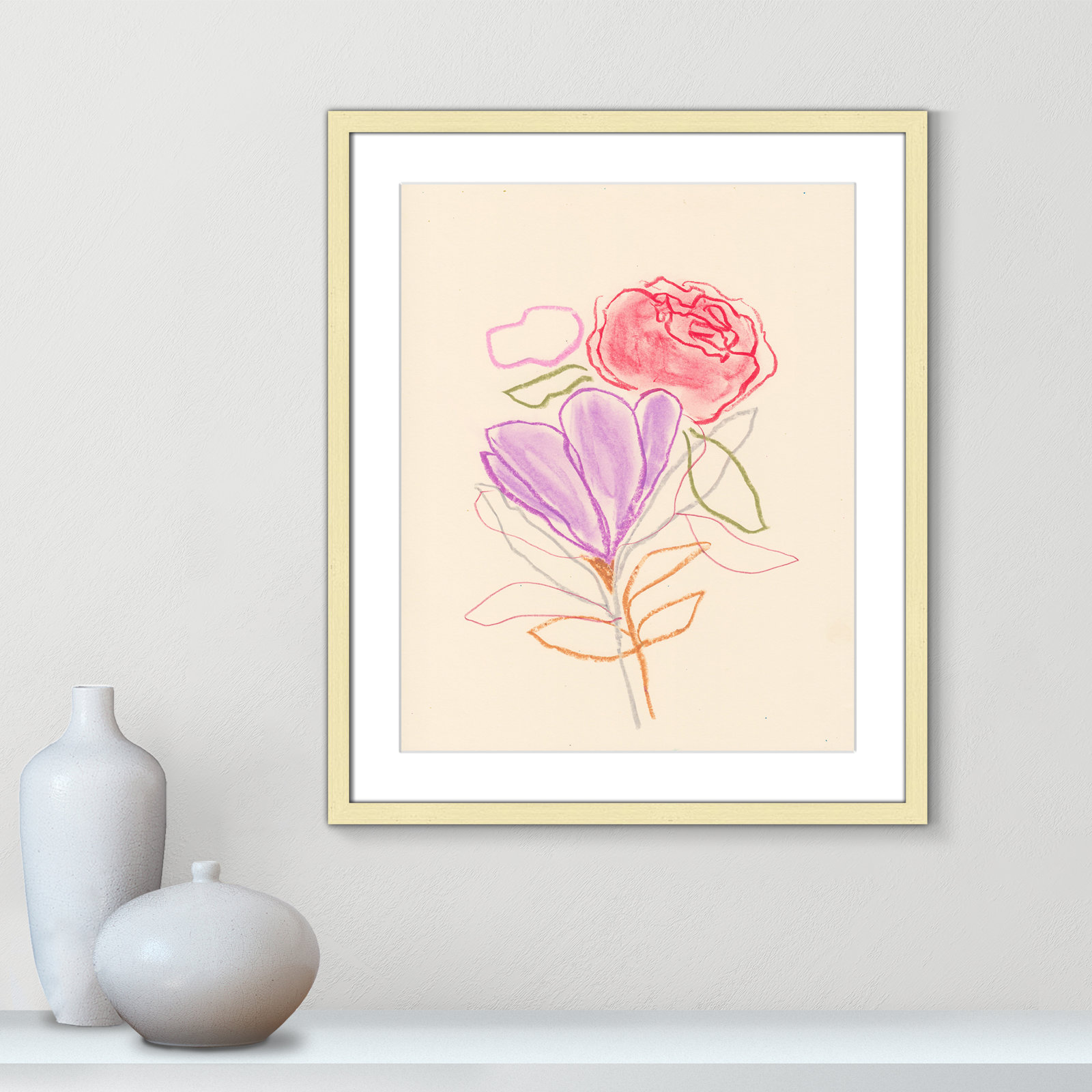 Simple Floral "Simple Floral III" Print, Gold Single Picture Framed Paper, White, 25.5" H x 21.5" W x 1.25" D