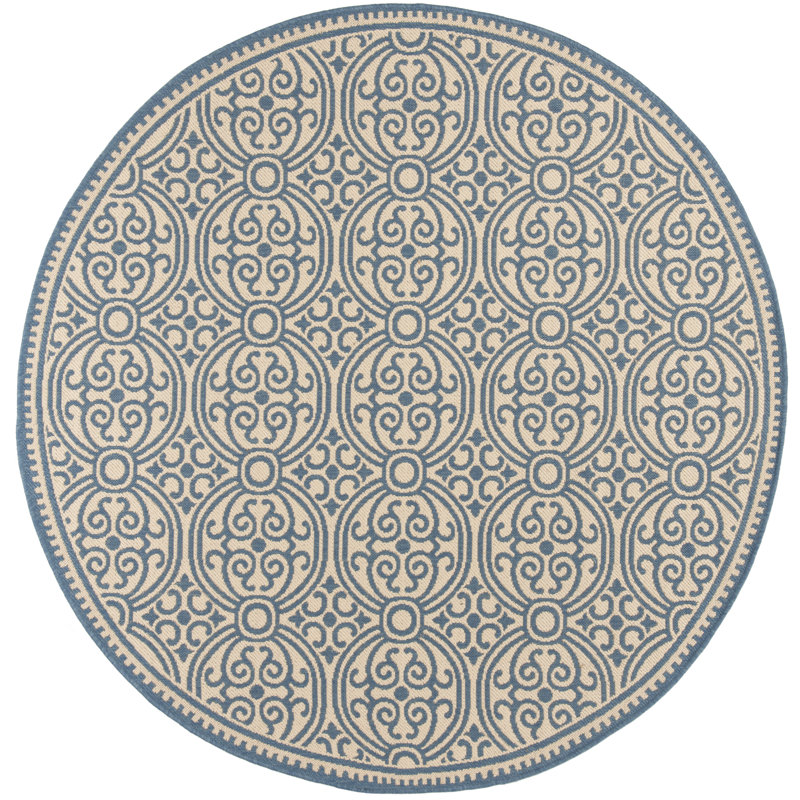 Graham Indoor/ Outdoor Blue/Cream Rug, Round 201 cm