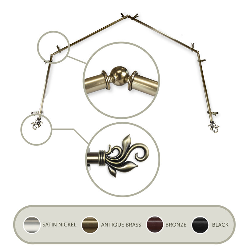 Ensemble de tringle à rideaux simple et quincaillerie à 4 côtés Rexford, 28 po à 48 po (chaque côté), Laiton antique