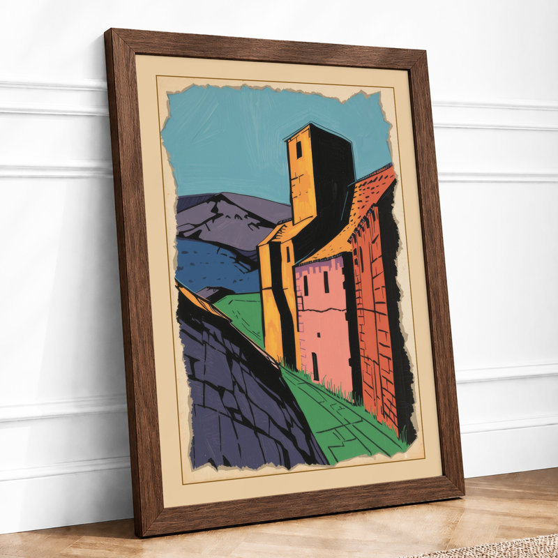 Medieval Fortress Tower Expressionism - Framed Print, A2 - 59.4 x 42.0 cm, Walnut