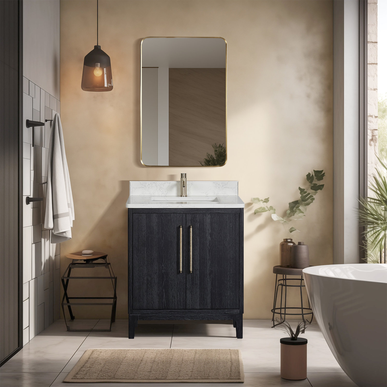 Langosta 30" Single Bathroom Vanity, Fir Wood Black