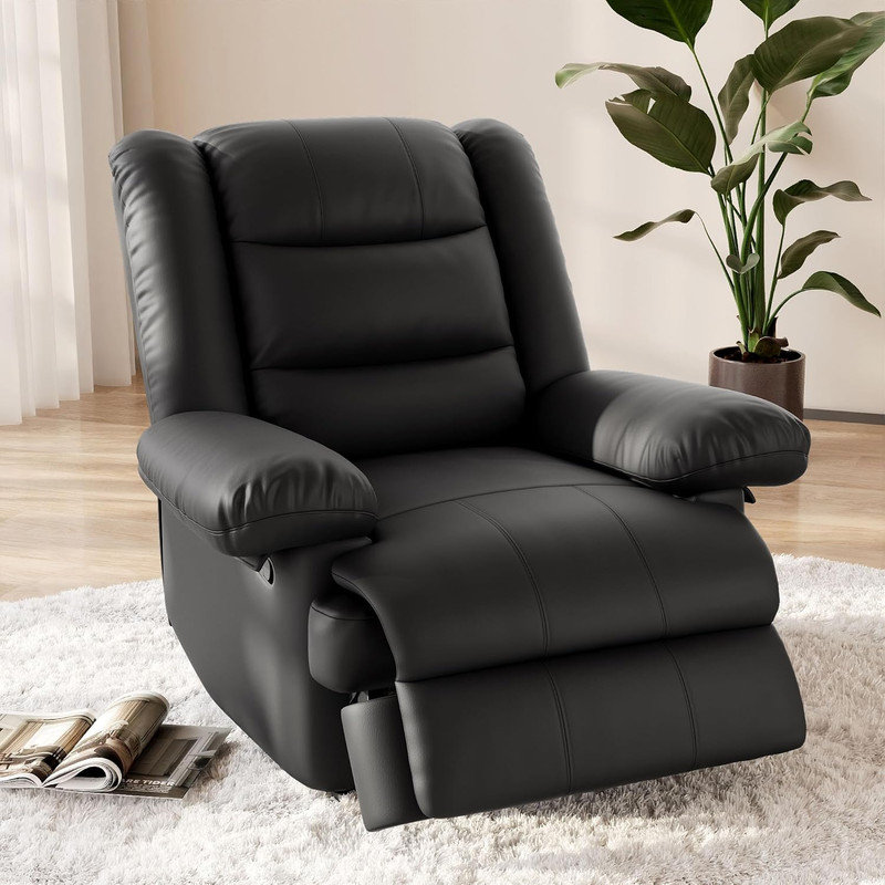 86cm Wide Standard Recliner Sofa Classic Oversize Manual Recliner Sofa, Black