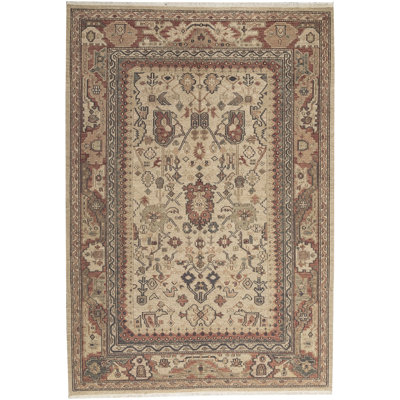 Hand-Knotted High-Quality Beige and Red Area Rug