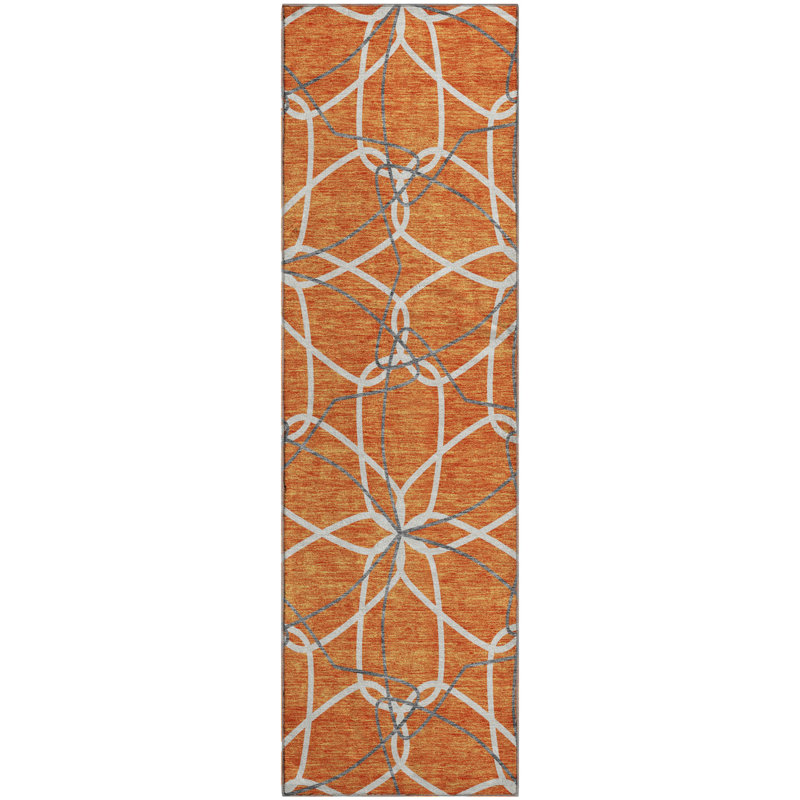 Premium Machine Washable Prisco Orange Rug, Runner 2'3" x 7'6"