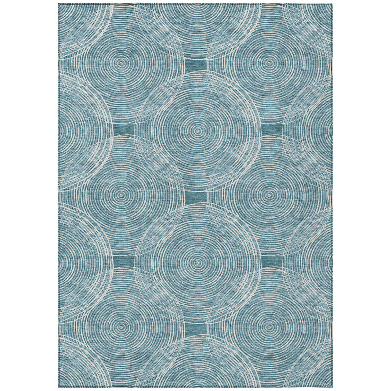 Machine Washable Indoor/Outdoor Chantille ACN2534 Geometric Rug, Teal, Rectangle 5' x 7'6"