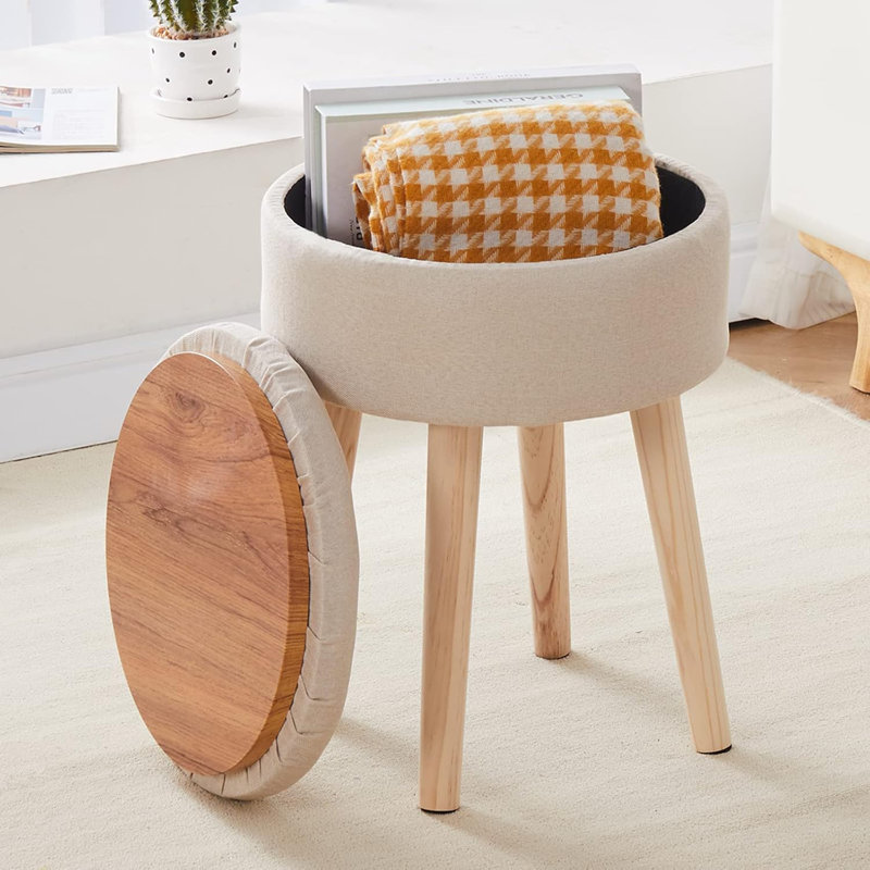 Tabouret d'appoint avec rangement en bois, Beige
