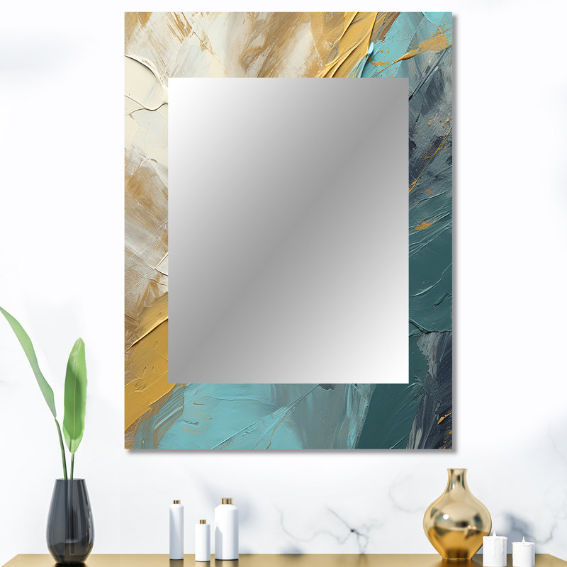 Serenity Sunset en bleu sarcelle et blanc - miroir décoratif de formes abstraites, miroir mural moderne, impression d'art en métal
