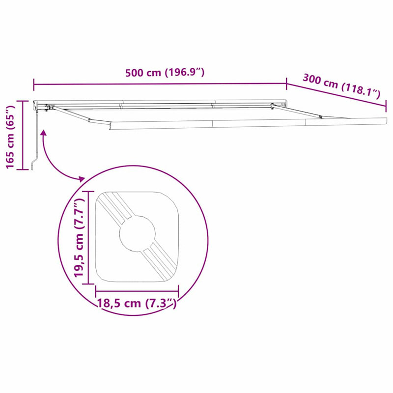 VidaXL Retractable Door / Window Awning, 500 cm W x 300 cm D, Anthracite
