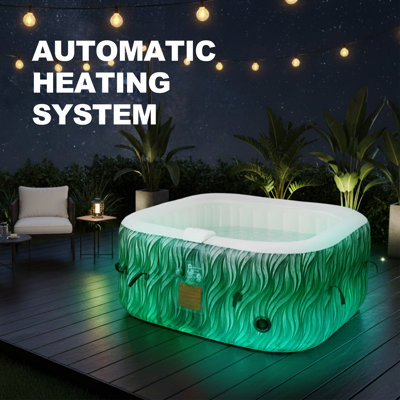 Relxtime  Vibrant Green Inflatable Spa | 73" X 73" Portable Hot Tub With 104°f Heating, 130 Air Jets &  Led Floor Light