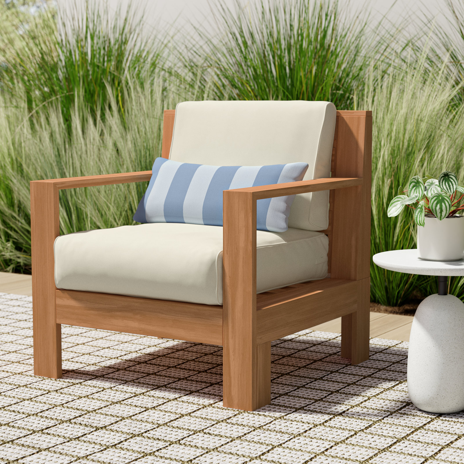Chaney Teak Patio Chair with Sunbrella Cushions, Canvas Vellum Sunbrella® Canvas