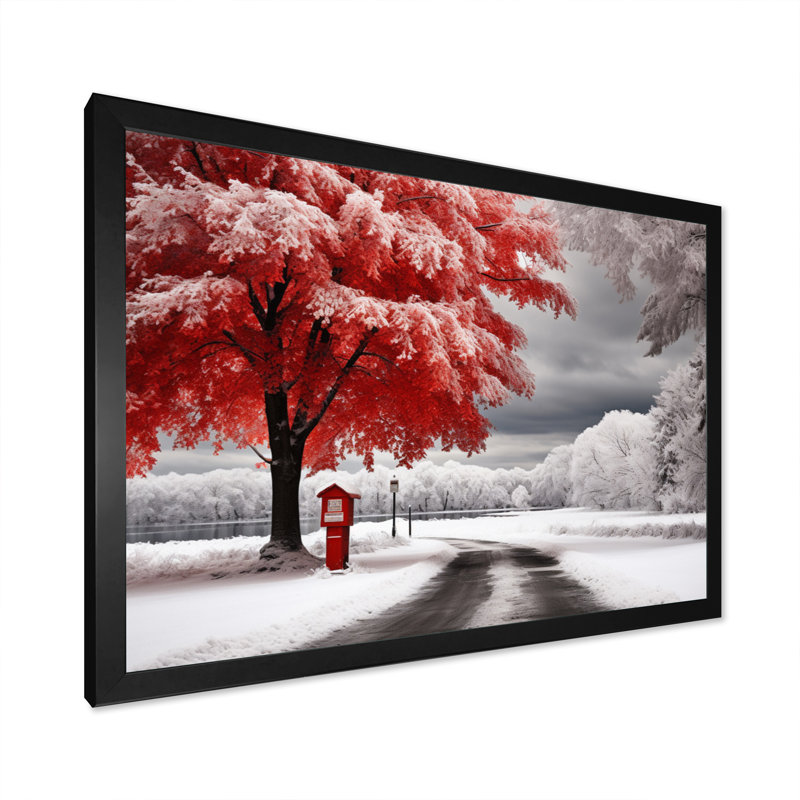 «Red and White Winter Silent Symphony I», reproduction sur toile, H 34 po x l 44 po x P 1,5 po, Cadre simple noir
