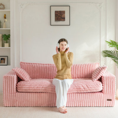 Boneless Bean Bag Chair For Living Room, Upholstered Loveseat Sofa Couch With Deep Seating, Wide Armrests Boneless Couch Sofa In A Box
