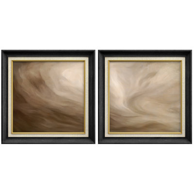 Warm Neutral Cloud Swirl Abstract Framed Canvas Master Bedroom Wall Art Work Print
