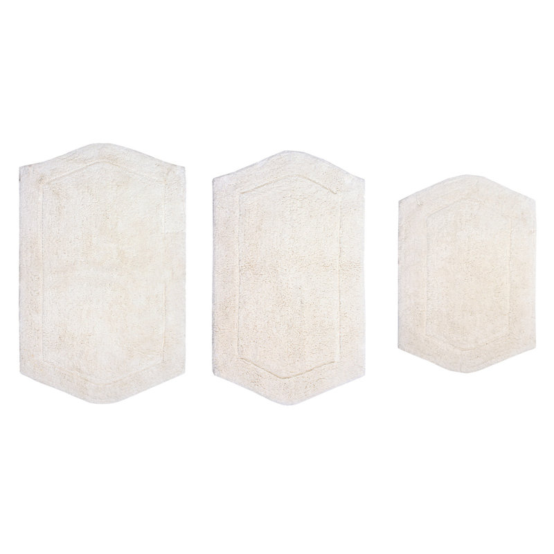 Morissette 100% Cotton Bath Rug, Non-Slip, Quick Dry, Machine Washable - 3 Piece Set, Ivory