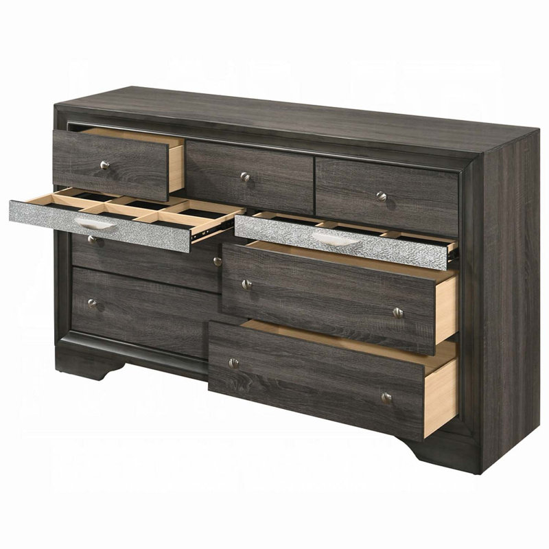 Commode 7 tiroirs Naima, finition grise, Gris