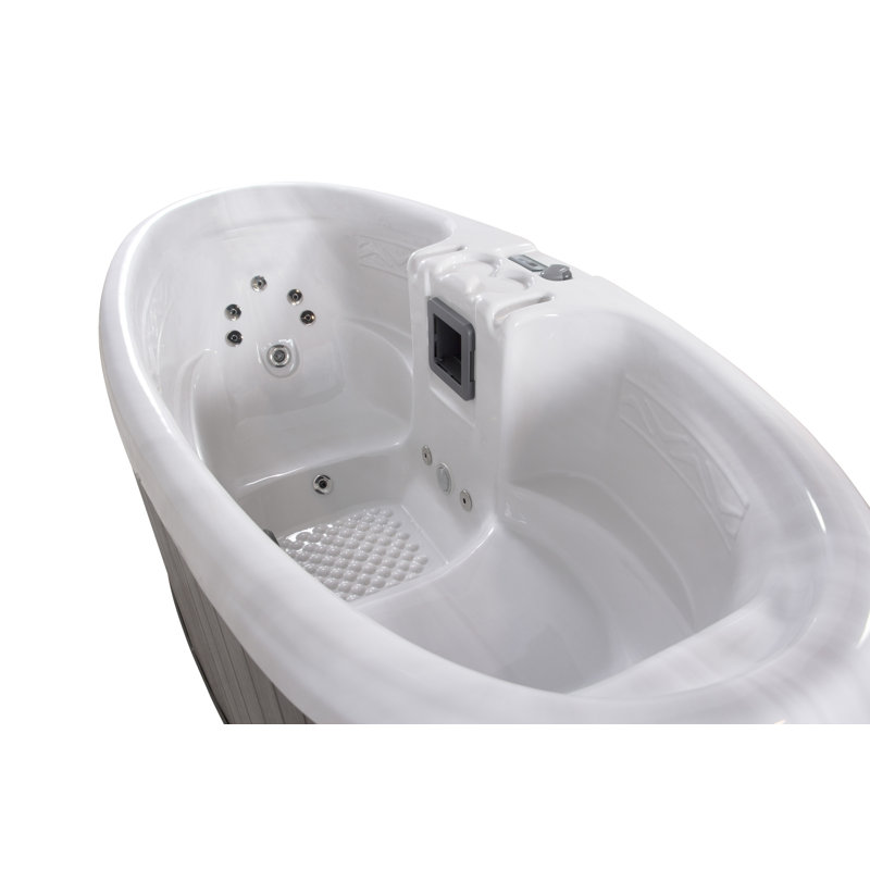 Gray Oval 2-Person Resin Plug and Play Hot Tub