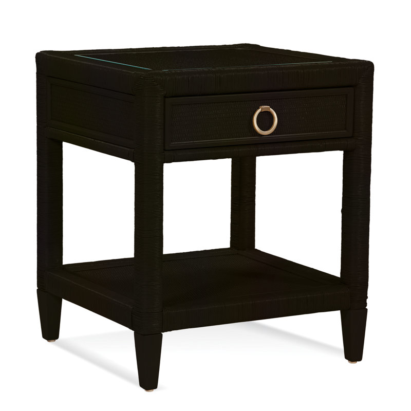Warwick 1 - Drawer Wicker/Rattan Nightstand, Truffle, Satin Brass