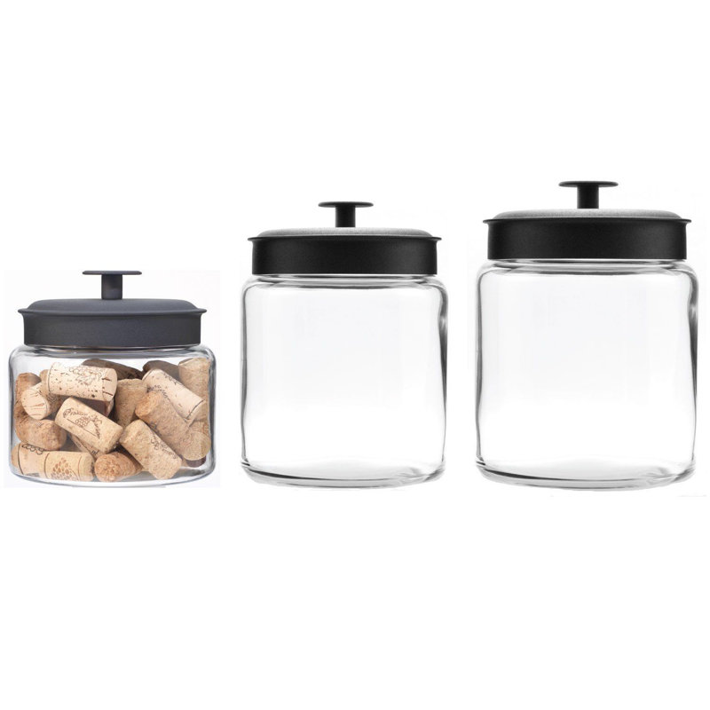 Montana Clear Glass Jars with Black Metal Lids, 3-Piece Set