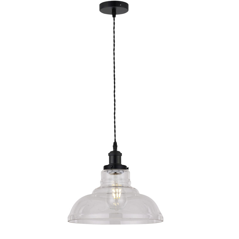 Gracie 1 - Light Dome Pendant, Black Textile Twisted, Vintage Clear
