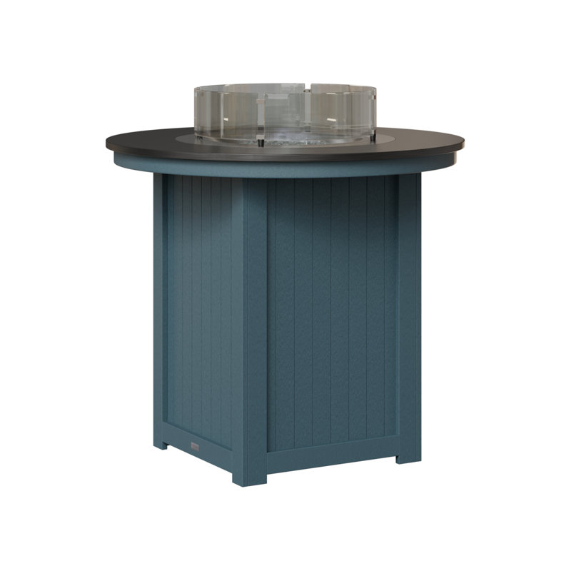 Berlin Gardens Donoma 44″ Round Bar Fire Pit Table, 39" H x 44" W x 44" D, Hammered Top Black with Slate Base
