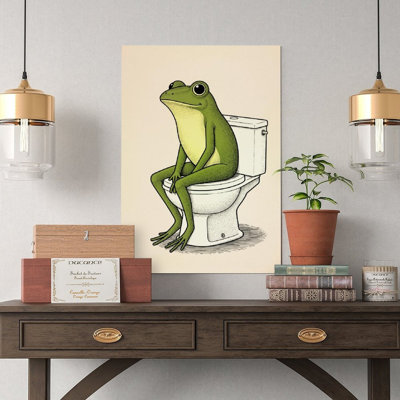 Canvas Wall Art Frog on Toilet Canvas Wall Art,Funny Bathroom Animal Print Vintage Poster Print Home Decor