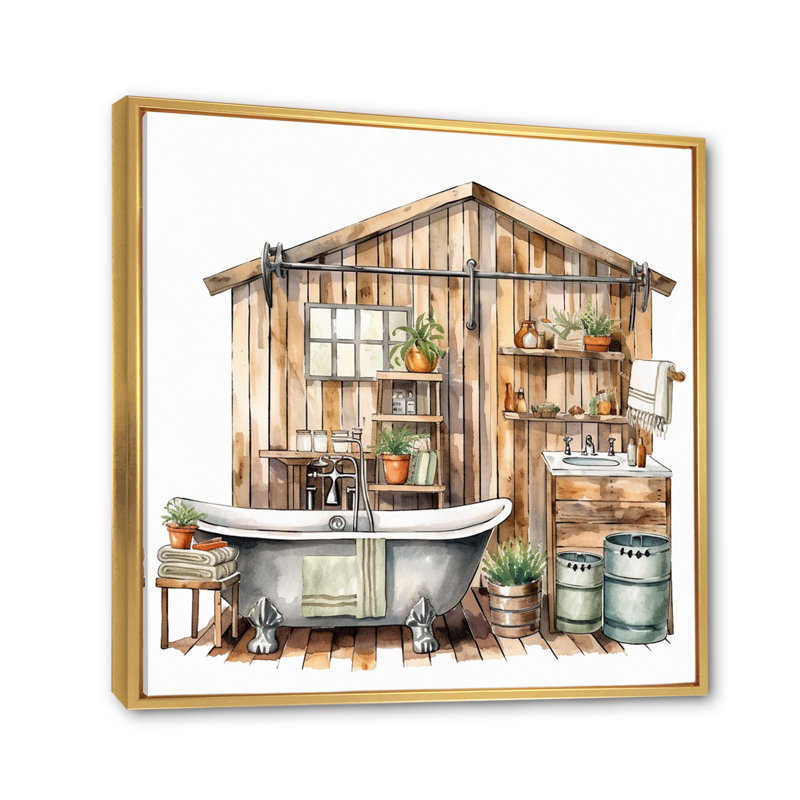 «Natural Bathroom Decor XXXIV», reproduction sur toile encadrée, H 16 po x l 32 po x P 1 po, Cadre flottant doré