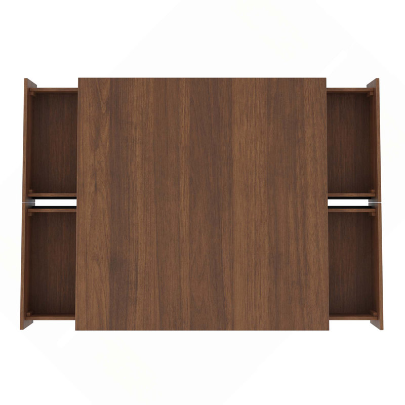 Table basse carrée 33,25 pouces avec 4 tiroirs, Noyer