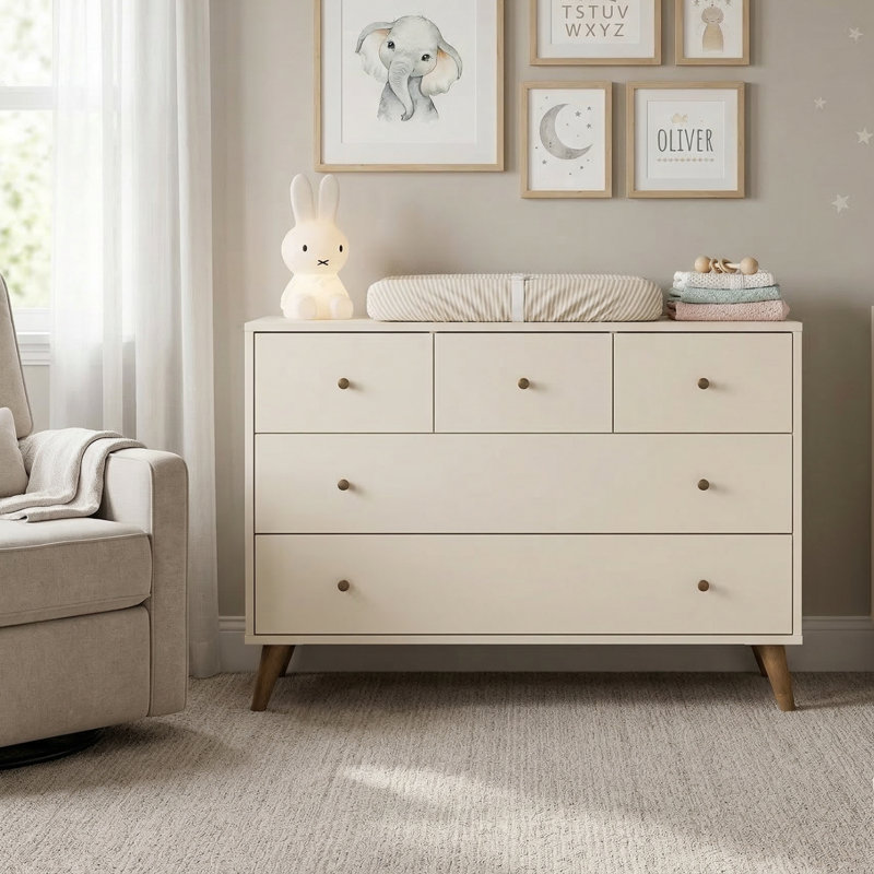 Austin 5-drawer Dresser, White/natural, White/Natural