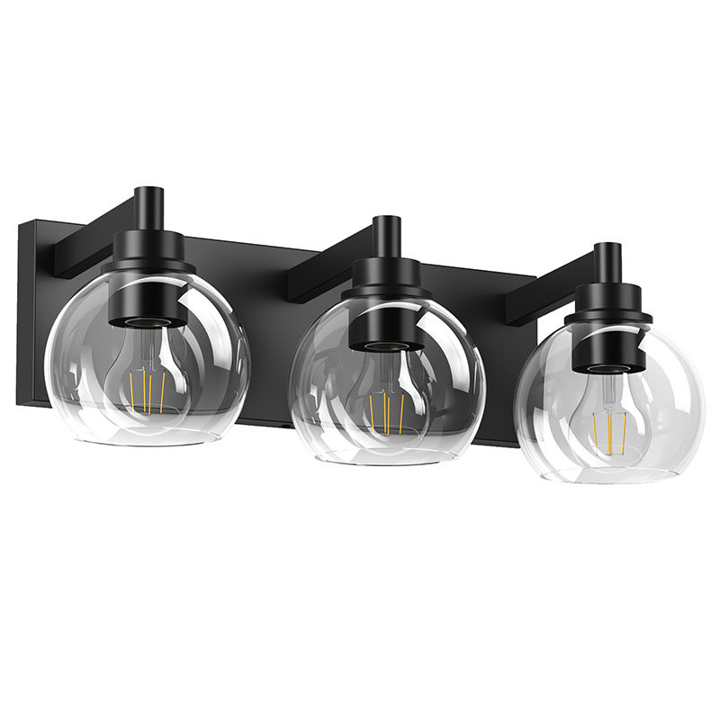 Luminaire de meuble-lavabo moderne 3 lumières avec abat-jour en verre transparent, Trois lumières