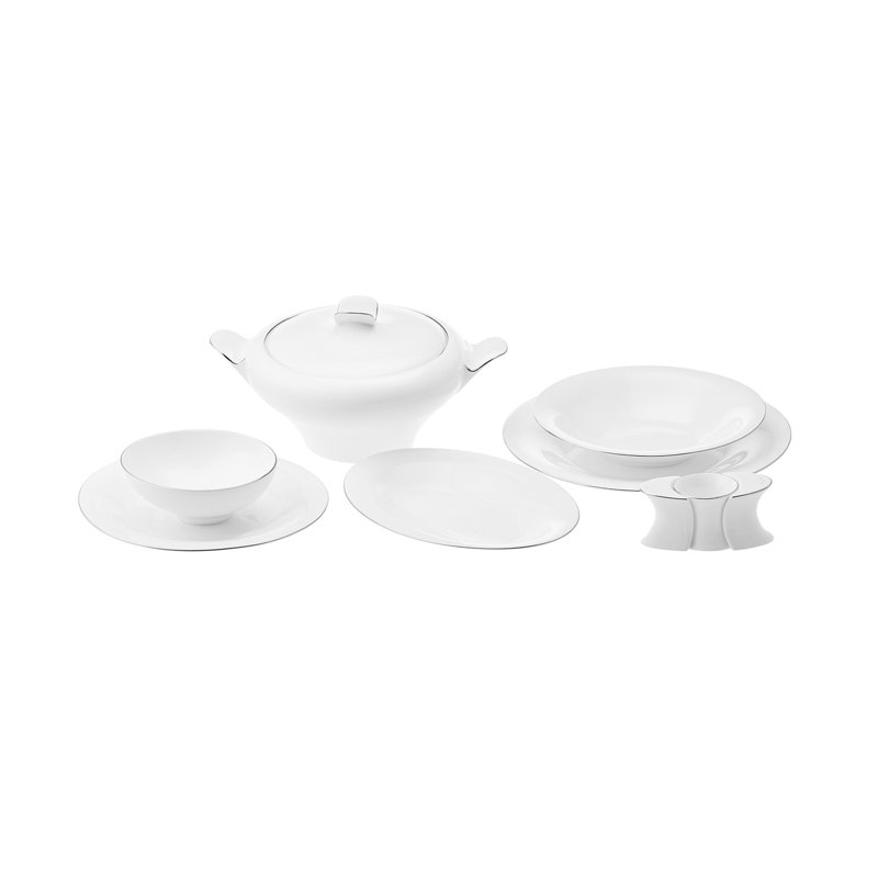 Karaca Fine Pearl Extra Argento 62-Piece Dinner Set for 12 People, Silver White