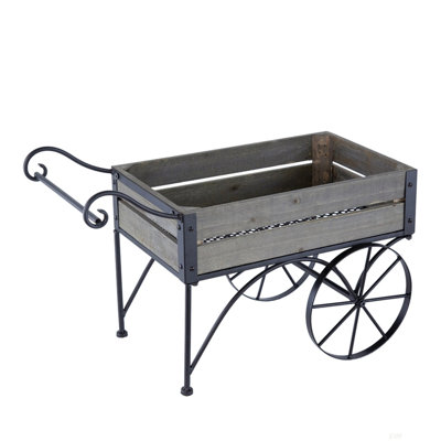 24.4X12.6X15.4" Rustic Black Trolley Cart Plant Stand, Planter