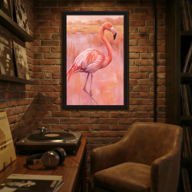 Animaux, flamant rose debout dans l'eau, H 18 po x l 12 po