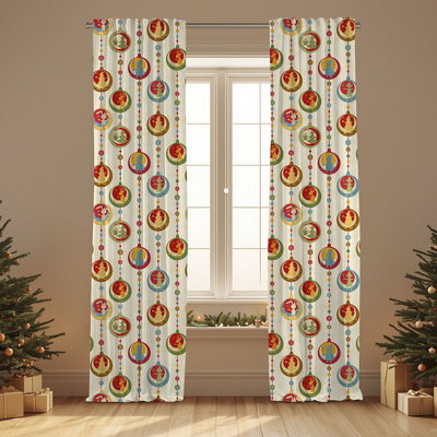 Semi Sheer Chrismast Print Curtain Single Panel