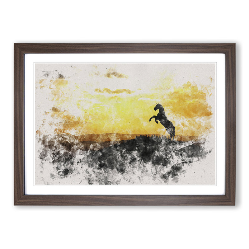 Horse at Sunset - Picture Frame Graphic Art, 65cm H x 90cm W x 2cm D, Walnut Framed