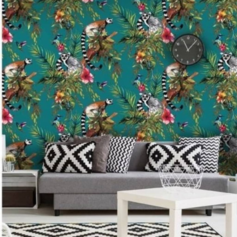 Dutch Wallcoverings WallpaperLemur Green, Teal/Multi