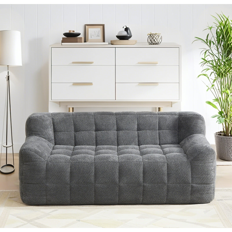 Grey Lychee Velvet Full Compression Sofa