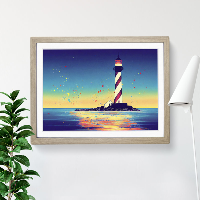 XH1022-6647X Painted Lighthouse Vol.3 1 Piece Single Picture Frame Painting, 25cm H x 34cm W x 2cm D, Oak Framed