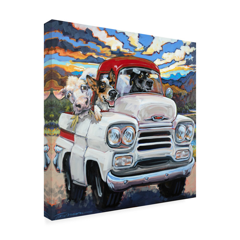 «Catch Drive» par CR Townsend - peinture sur toile tendue, H 14 po x l 14 po x P 2 po